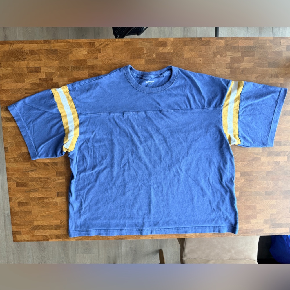 Old Navy Blue Football Shirt with Yellow Stripes